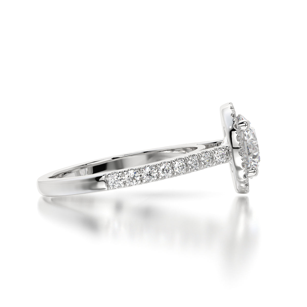 Elysian round engagement ring, side profile
