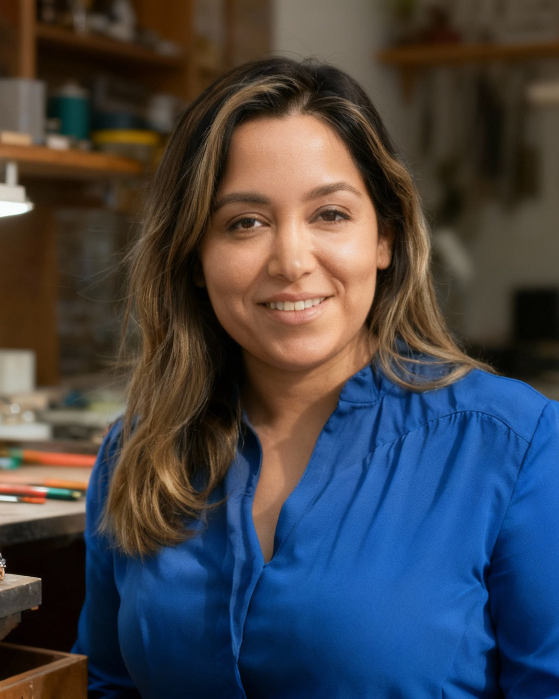 Yareli, founder of Mine & Grown, in the jewelry studio