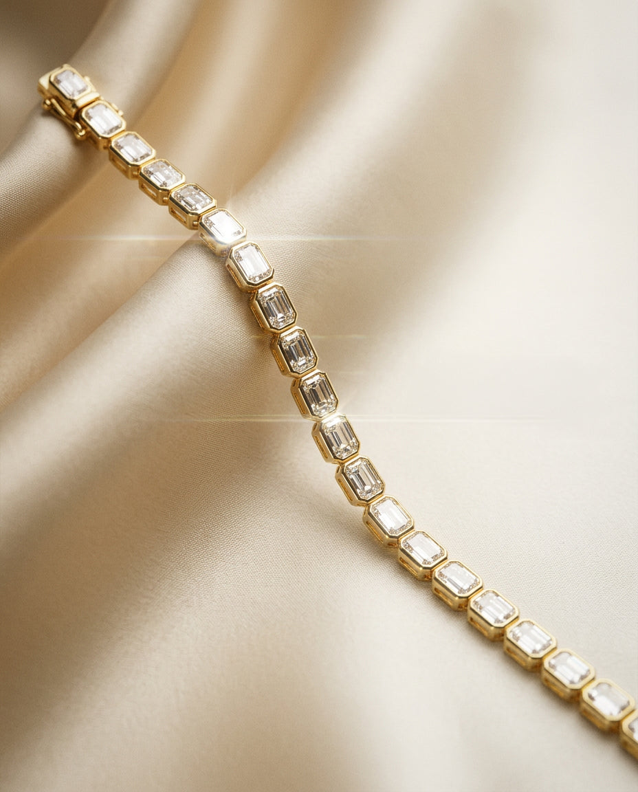 Jasmine Blossom 14k Gold Emerald Cut Tennis Bracelet-4