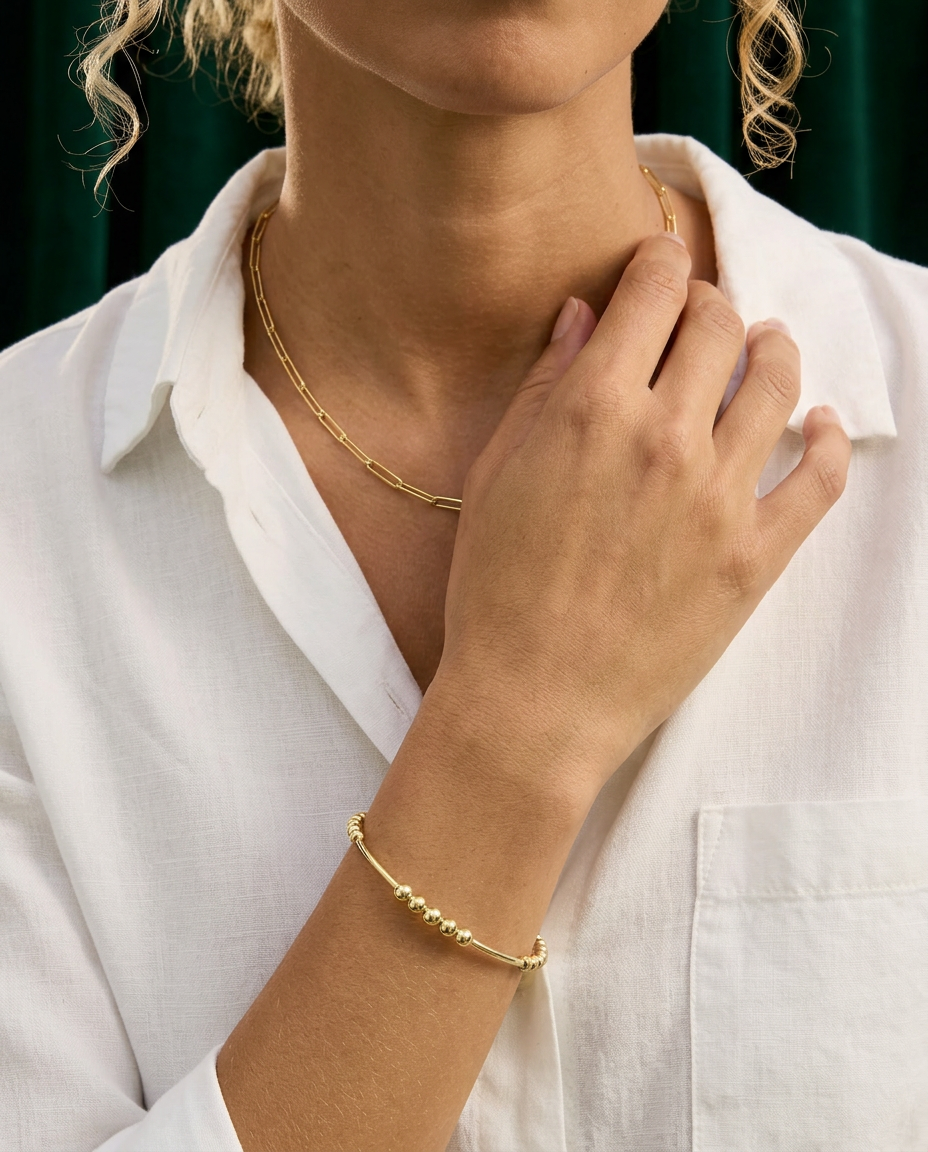 Osmanthus 14k Gold Circular Link Bangle