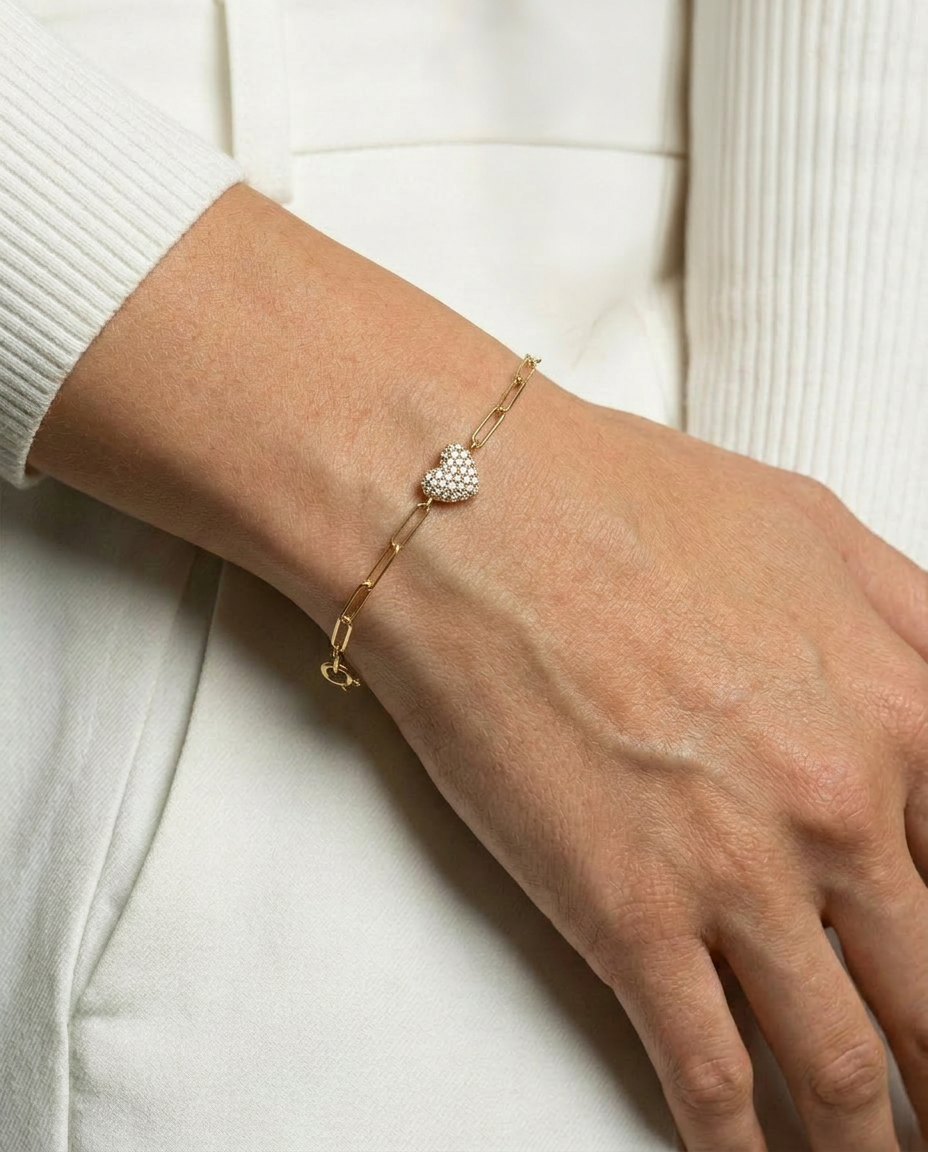 Anthurium 14k Gold Heart Charm Bracelet