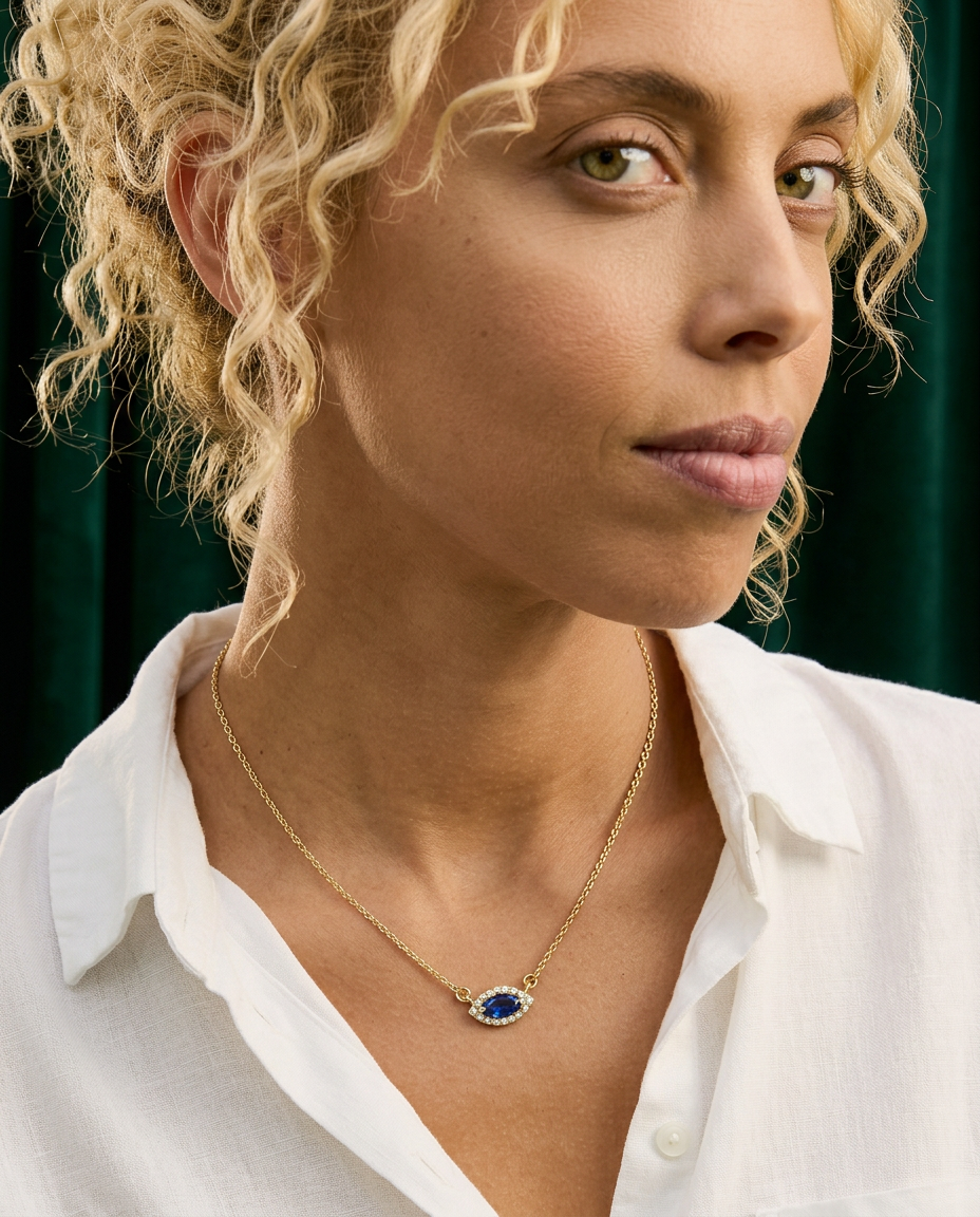 Cornflower 14k Gold Sapphire and Diamond Necklace