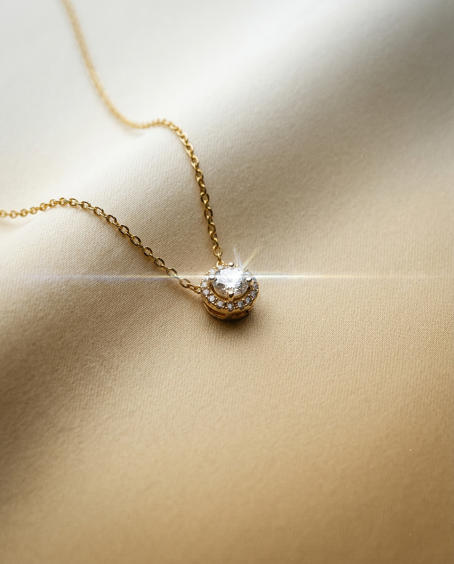 Camellia Diamond Halo 14K Gold Necklace