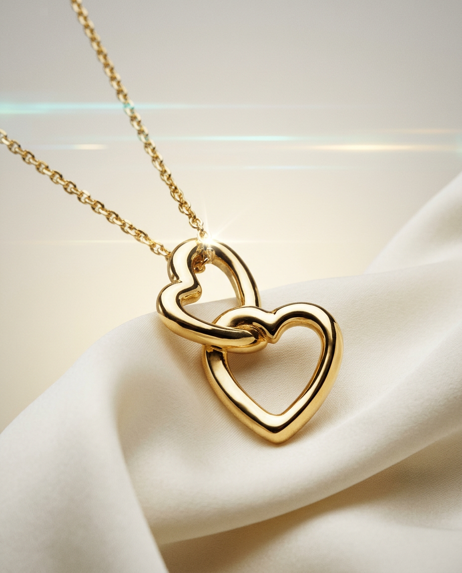Jasmine Interlocking Heart 14k Gold Necklace-2