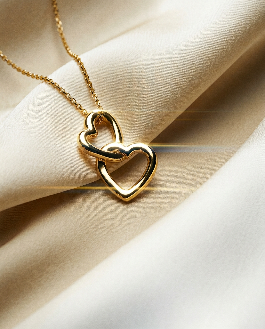 Jasmine Interlocking Heart 14k Gold Necklace-4