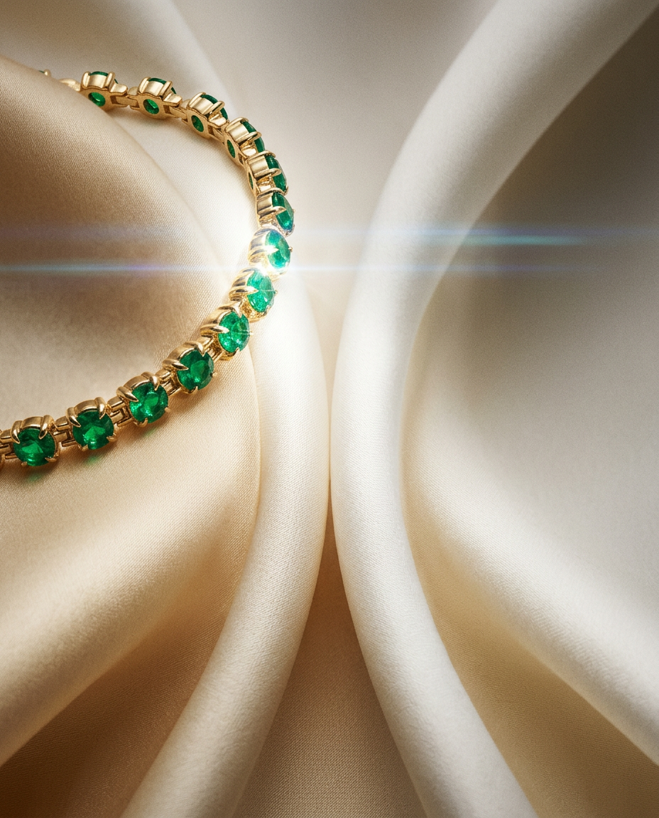 Lisianthus 14k Gold Emerald Tennis Bracelet