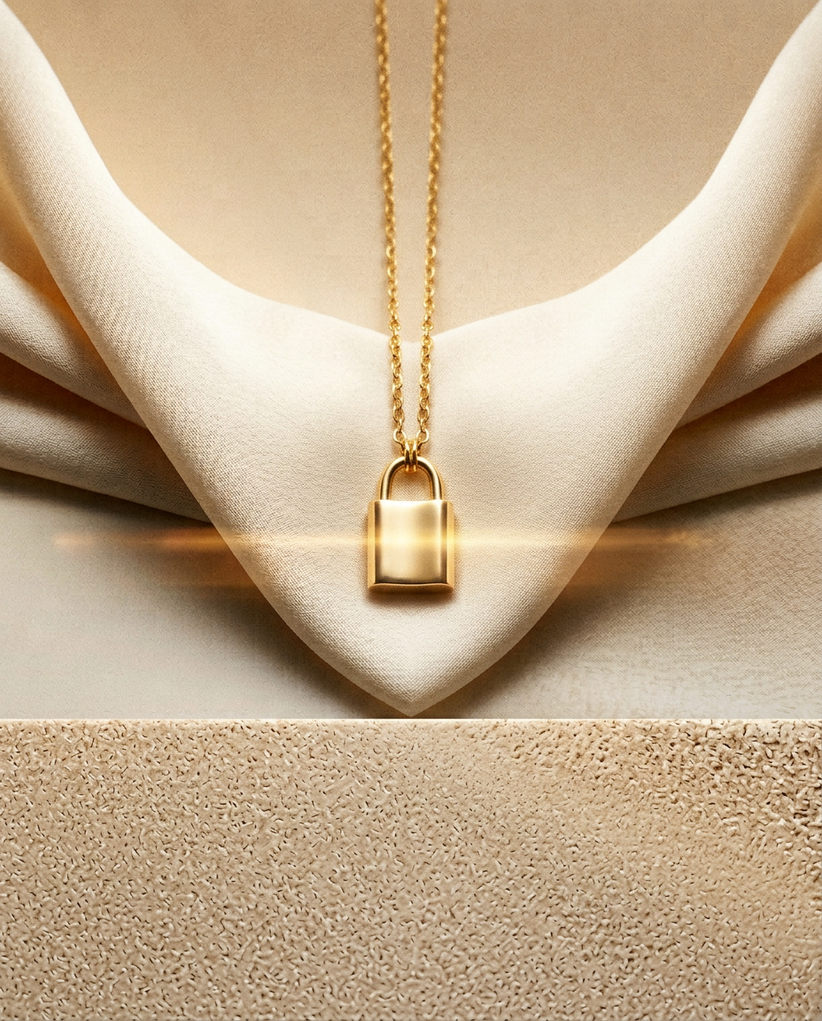 Nectar Rose Lock 14k Gold Rectangle Necklace-4