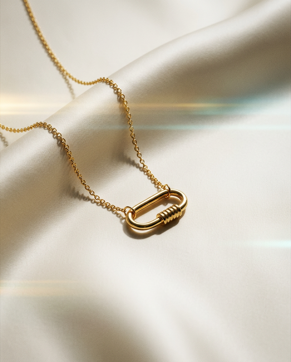 Lotus 14k Gold Carabiner Necklace