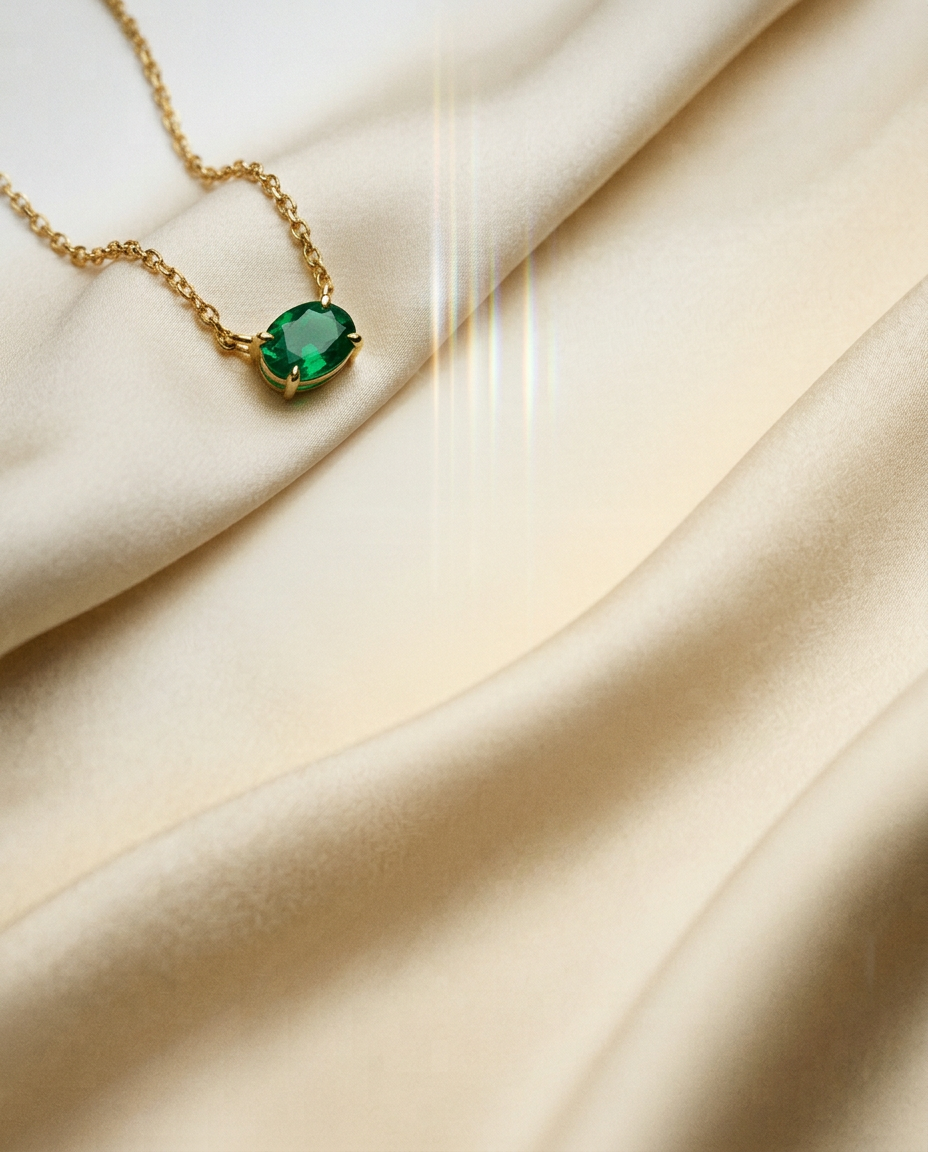 Hellebore 14k Gold Emerald Solitaire Necklace-4