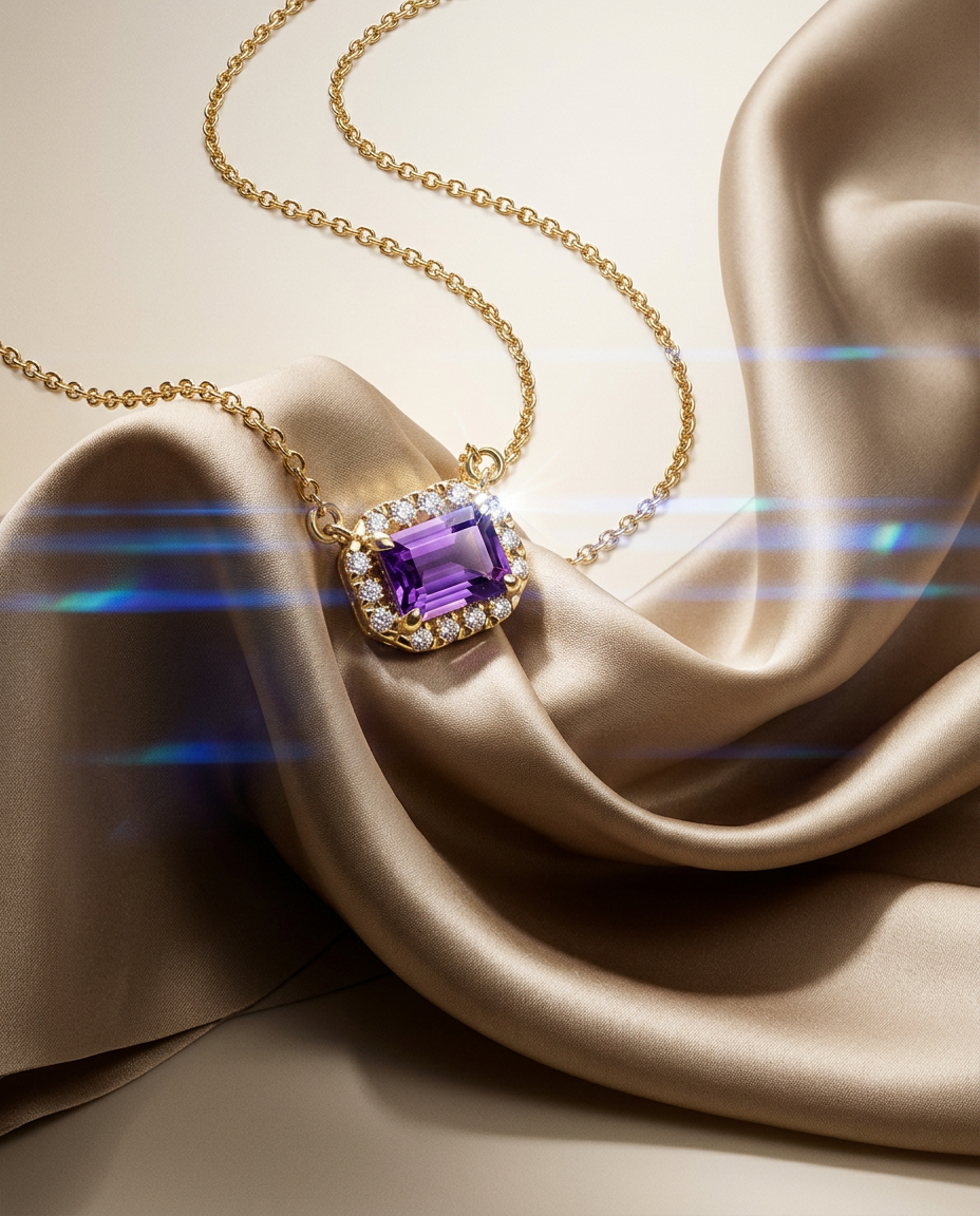 Foxgloves 14k Gold Amethyst Halo Necklace