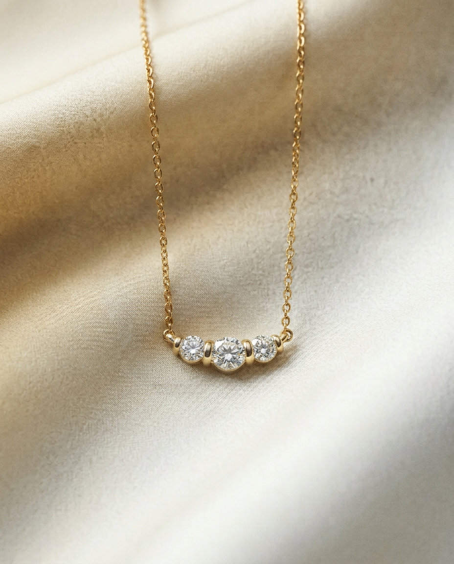 Fleur 14k Gold Three Stone Bezel Necklace