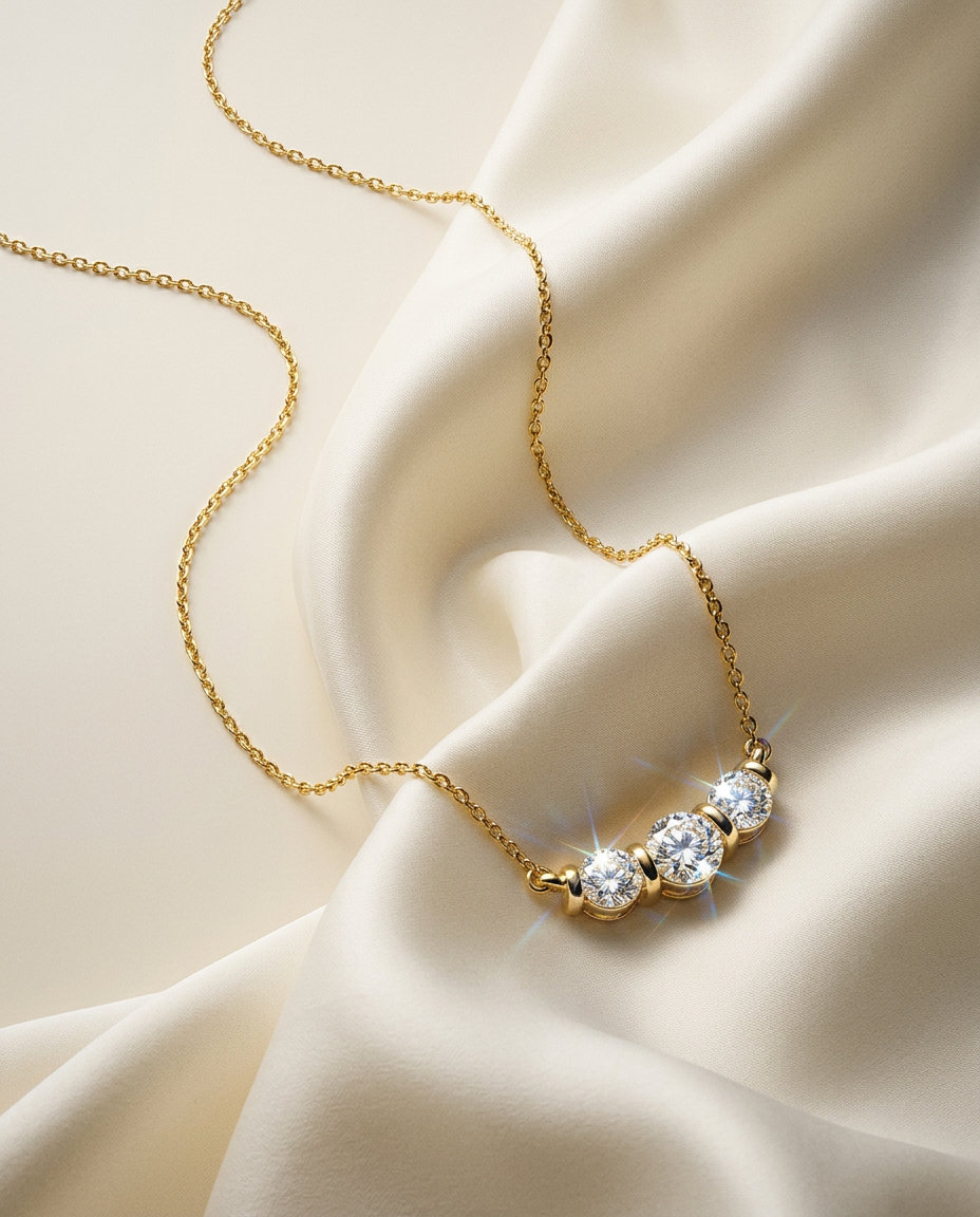 Fleur 14k Gold Three Stone Bezel Necklace