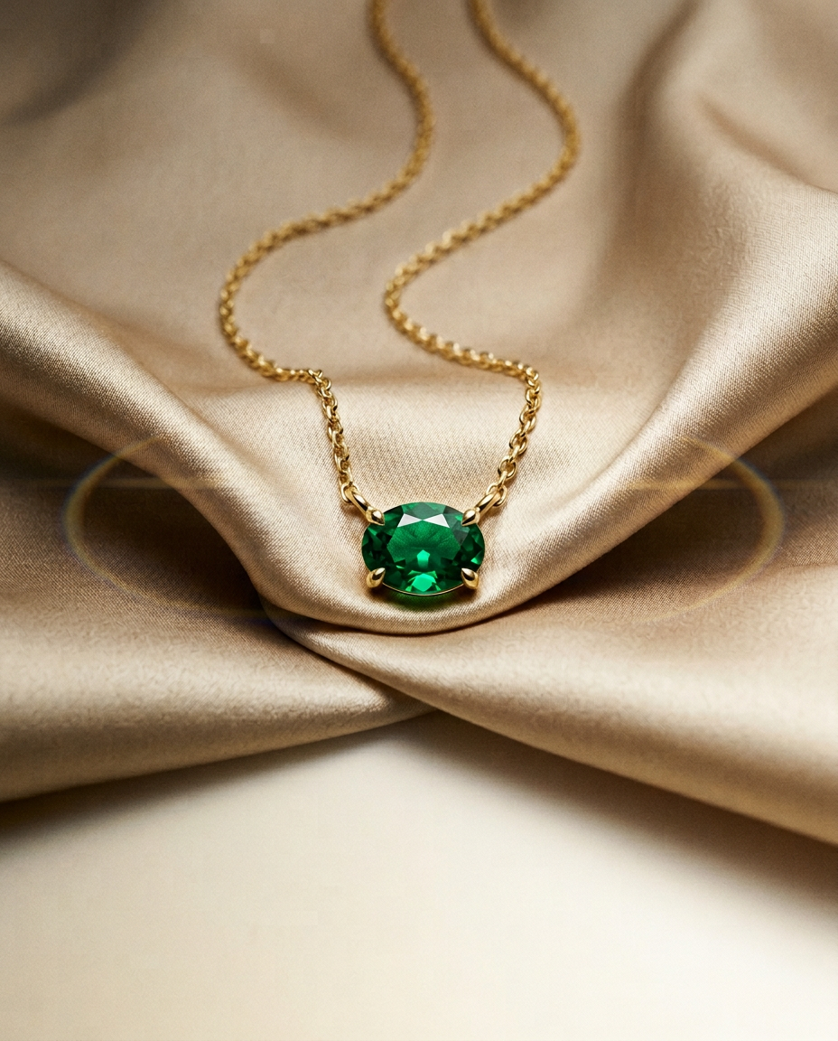 Hellebore 14k Gold Emerald Solitaire Necklace-2