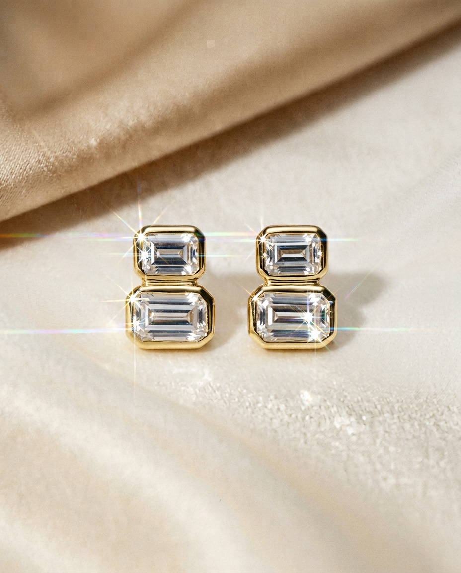 Linnaea 14k Gold Emerald-Cut Bezel Studs