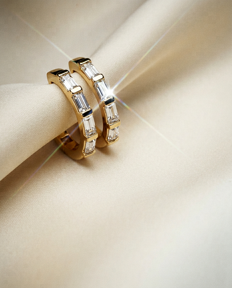 Clematis 14k Gold Baguette Huggies