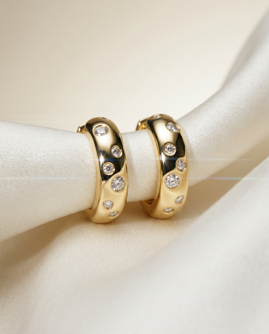 Gypsophila 14k Gold Scattered Diamond Hoops