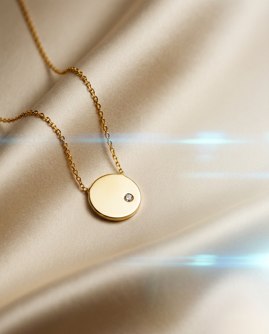 Carnation 14K Gold Diamond Disk Necklace