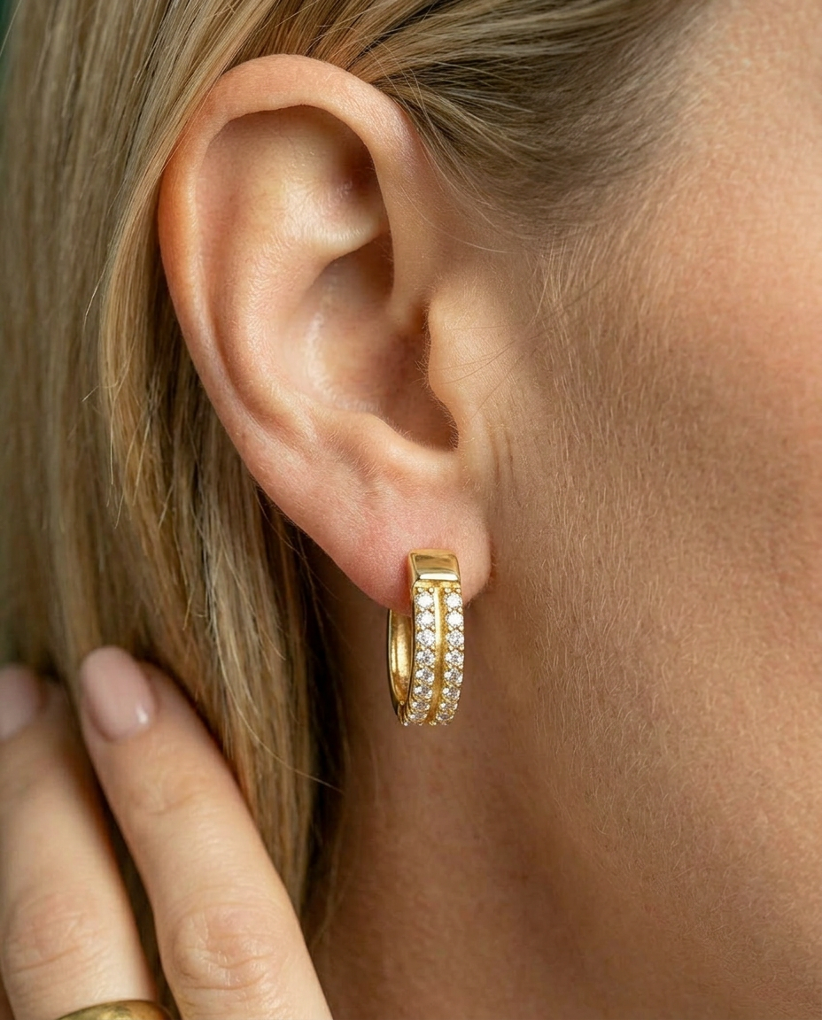 Snowdrop 14k Gold Double Diamond Studs