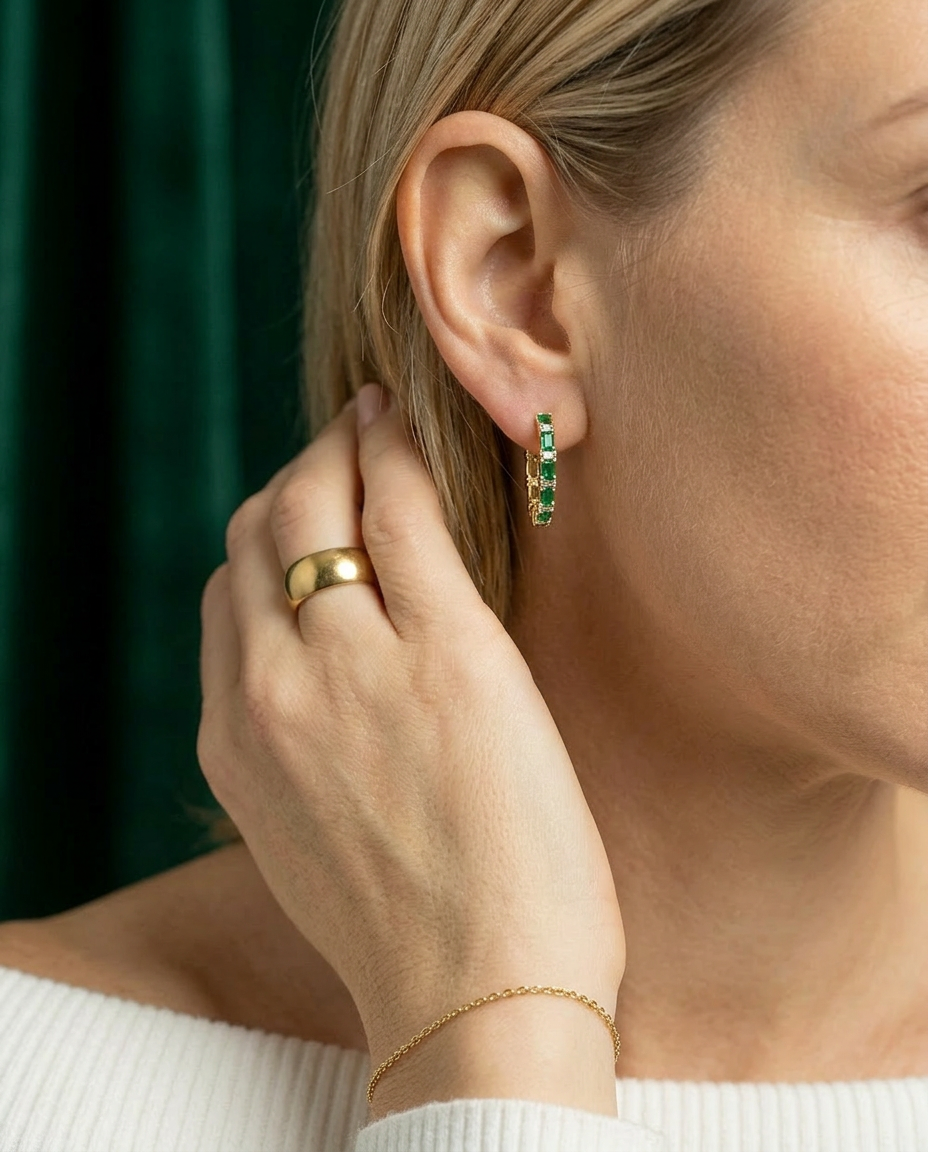 Bells of Ireland 14k Gold Emerald Hoops