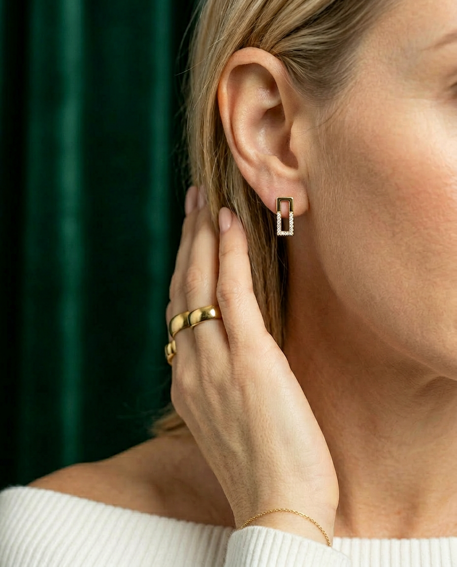 Vinca 14k Gold Square Halo Studs