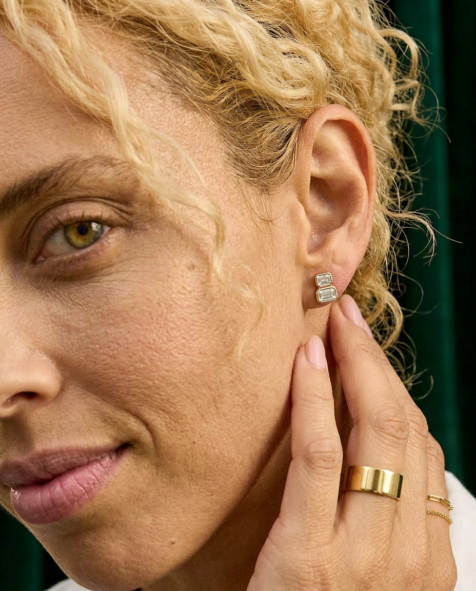 Linnaea 14k Gold Emerald-Cut Bezel Studs