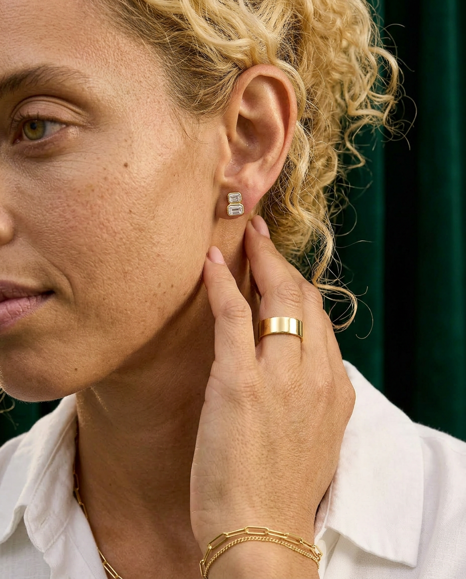 Linnaea 14k Gold Emerald-Cut Bezel Studs