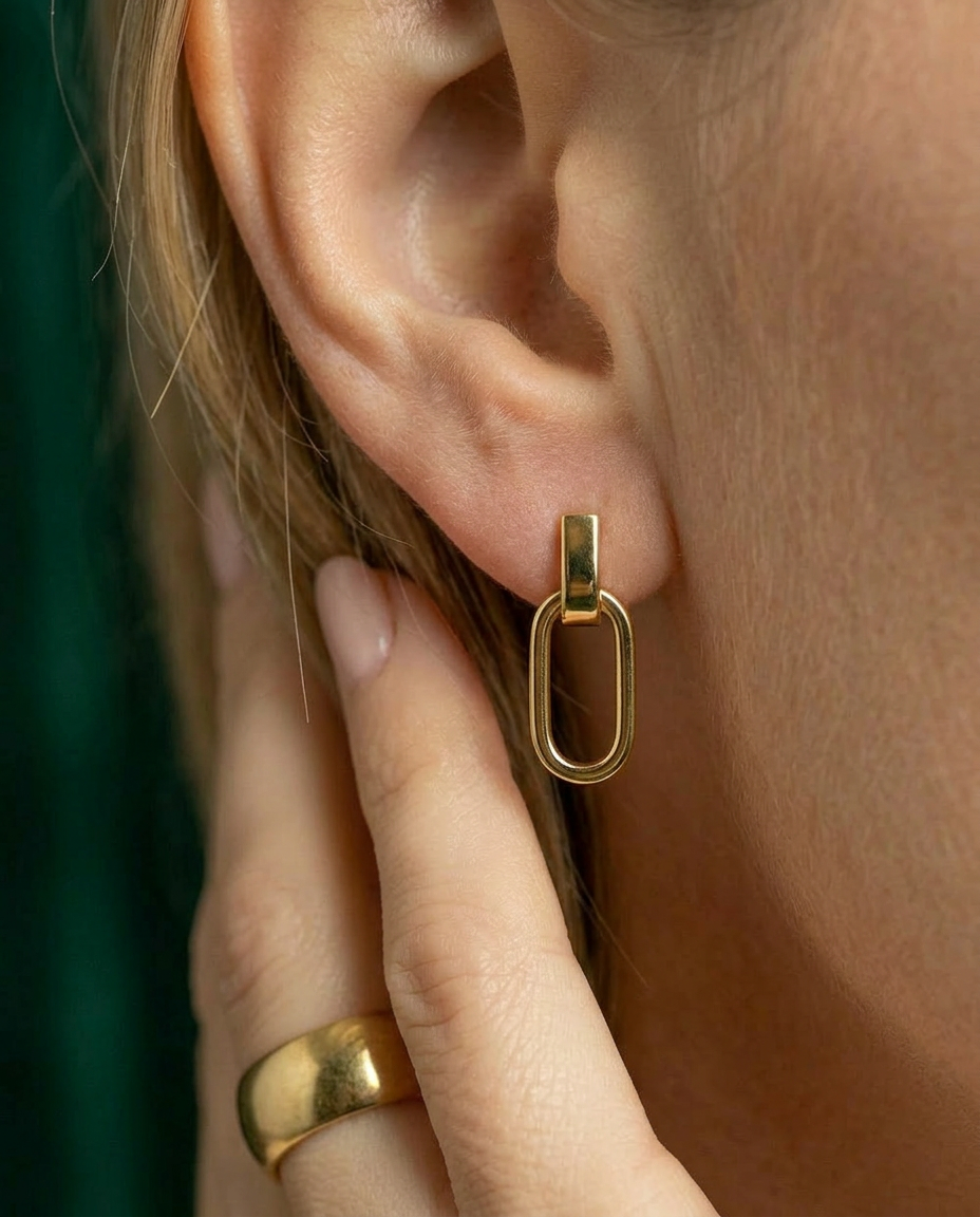 Hosta 14k Gold Oval Ridged Studs