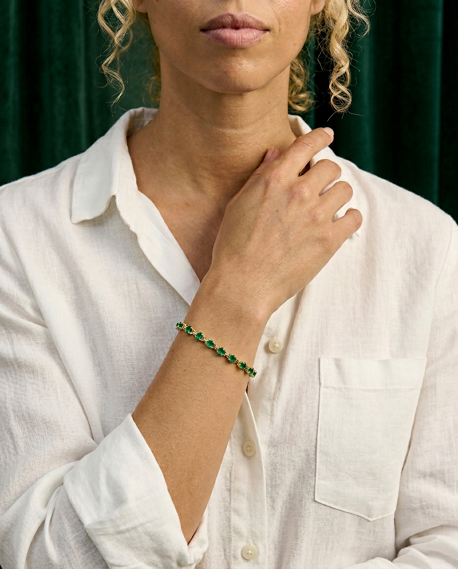 Lisianthus 14k Gold Emerald Tennis Bracelet