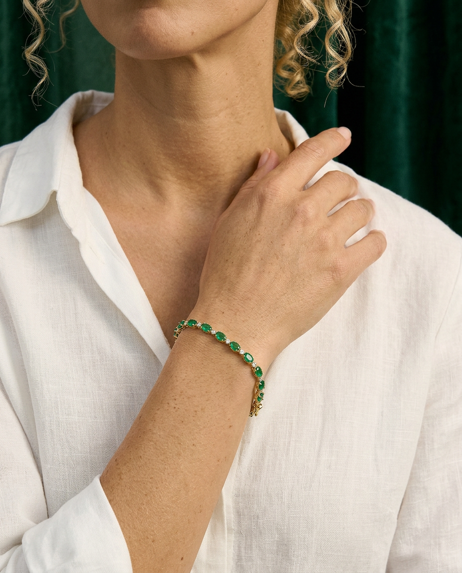 Protea 14k Gold Emerald Link Bracelet