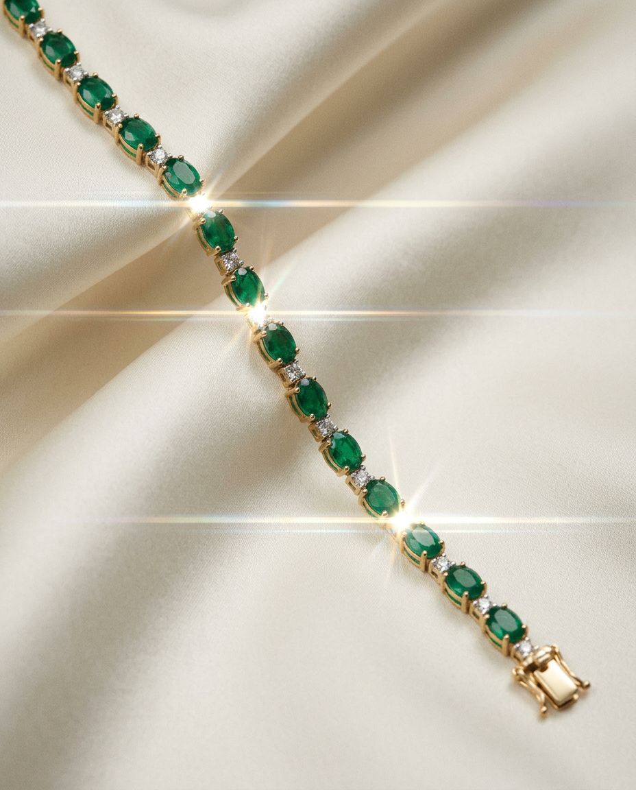 Protea 14k Gold Emerald Link Bracelet