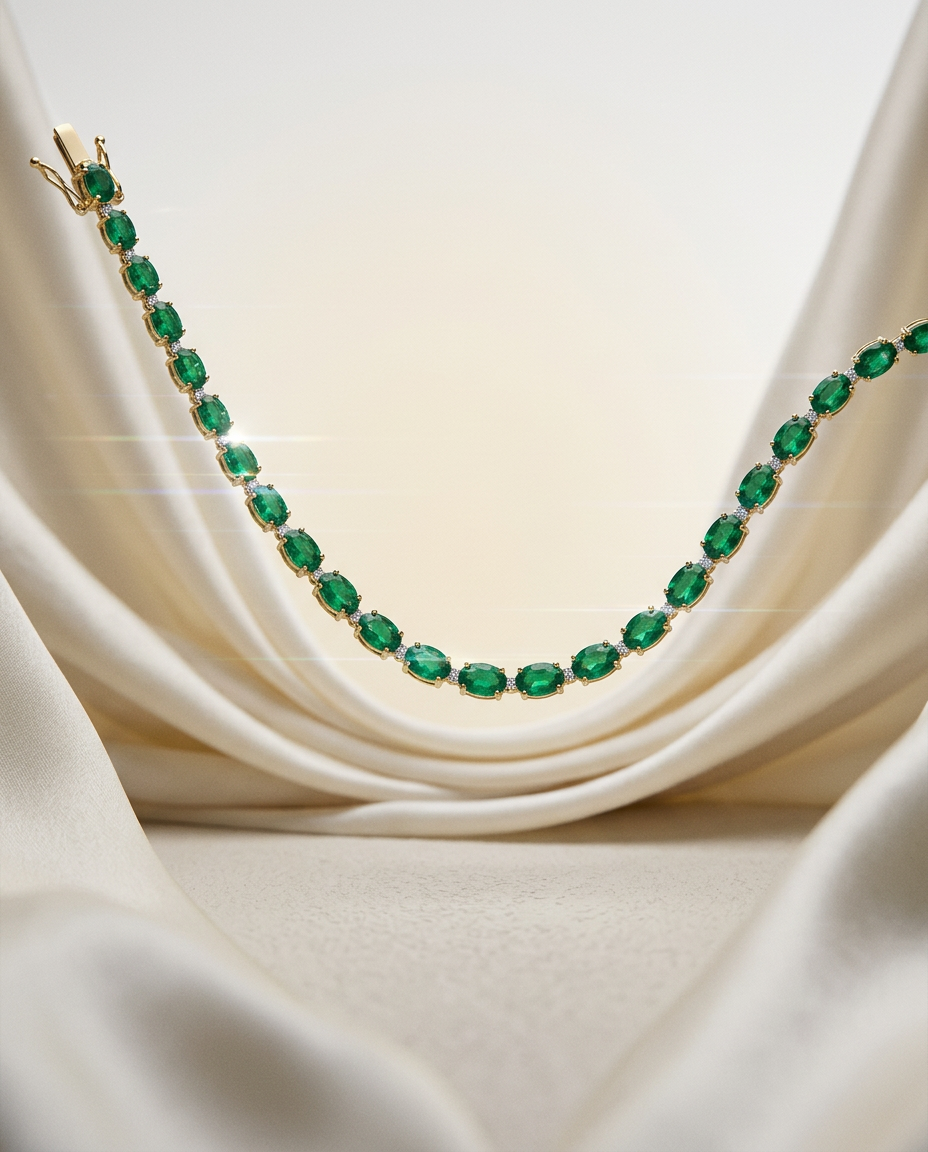 Protea 14k Gold Emerald Link Bracelet