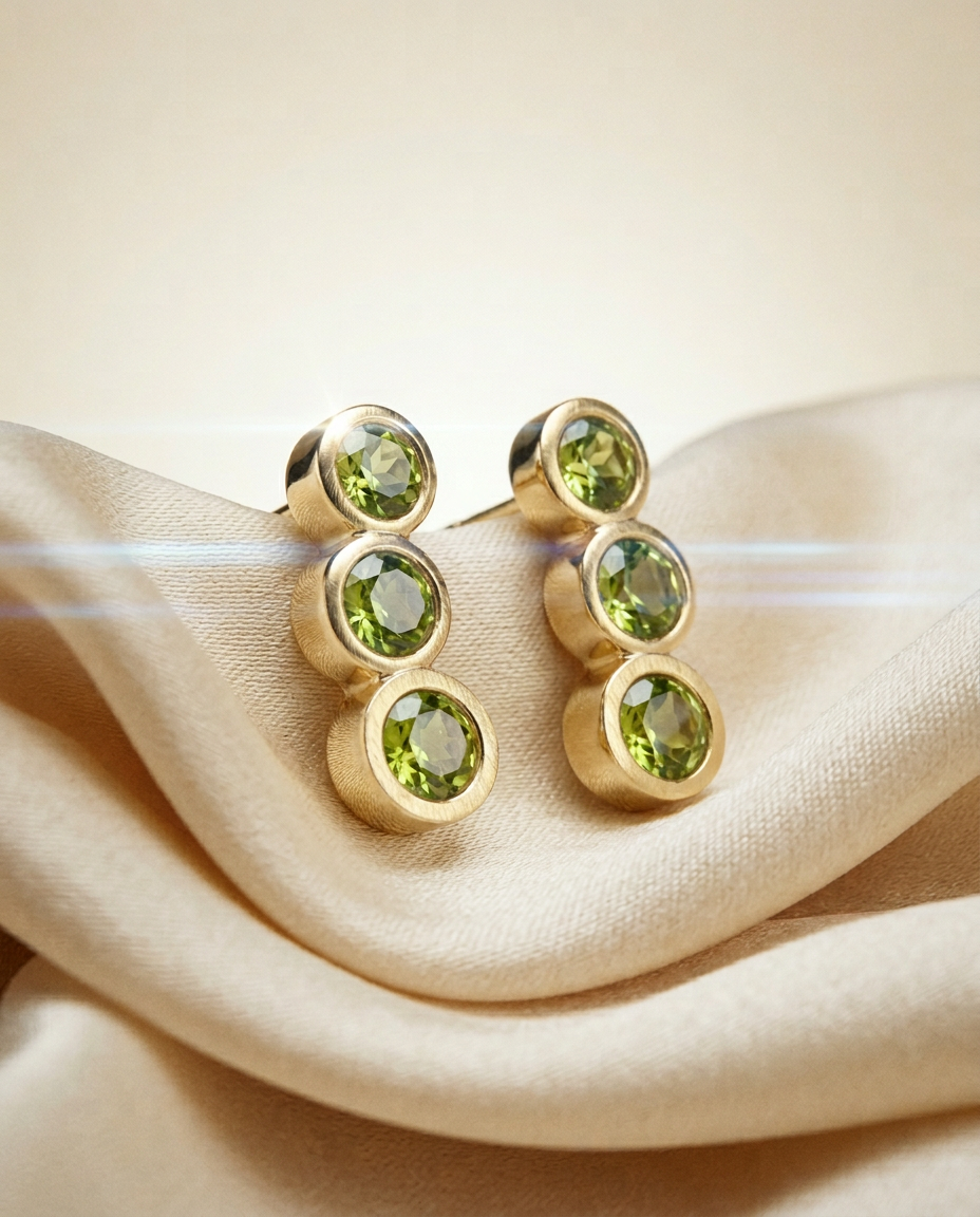 Sedum 14k Gold Peridot Stacked Studs