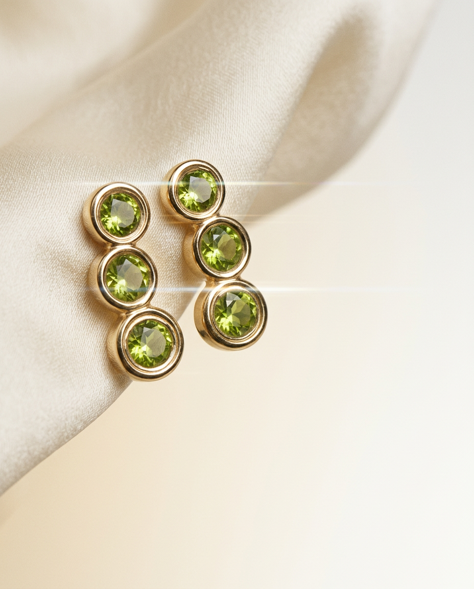 Sedum 14k Gold Peridot Stacked Studs