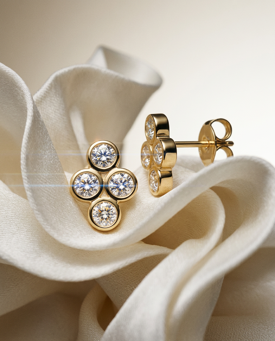 Lilac 14k Gold Diamond Quad Studs