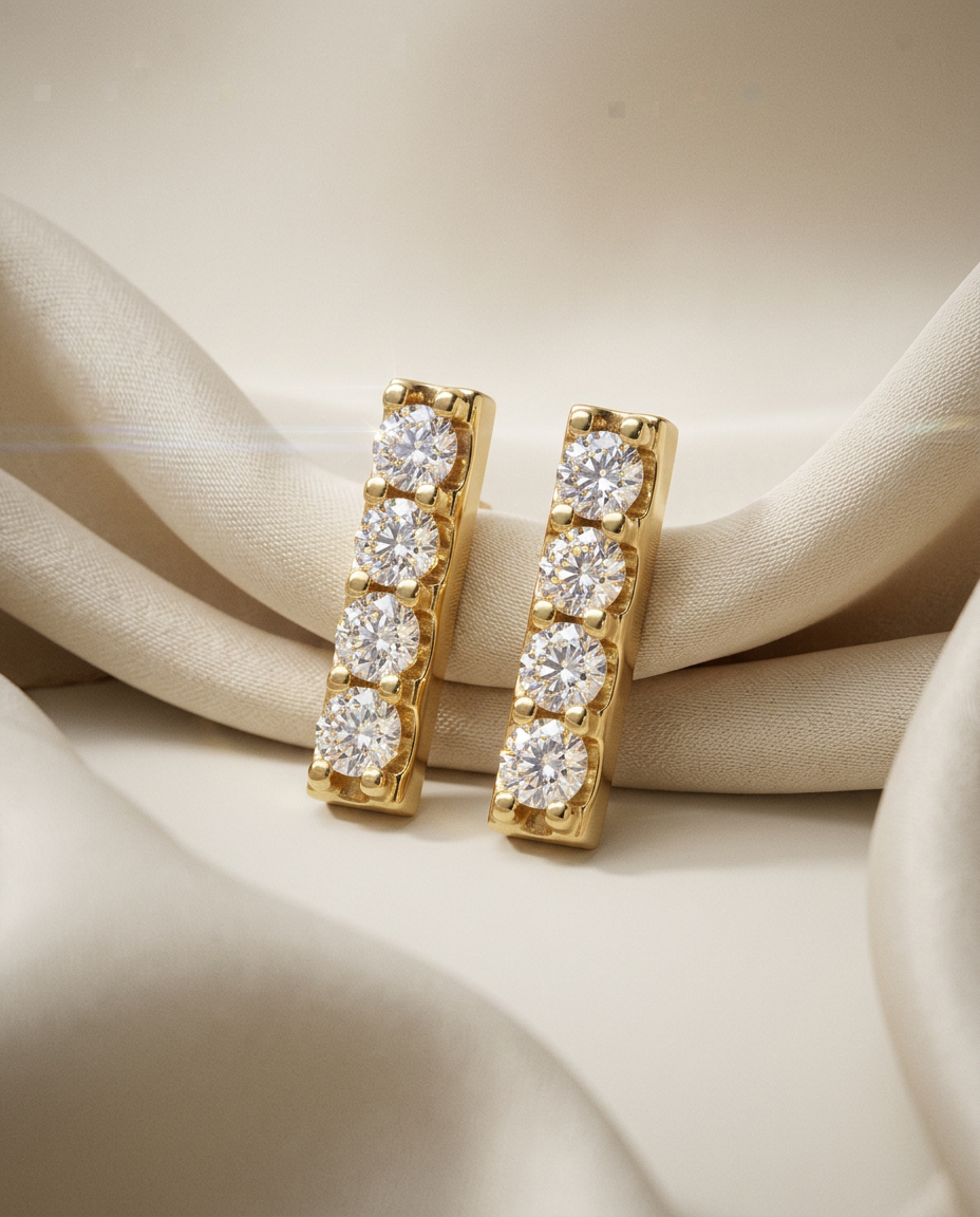 Larkspur 14k Gold Diamond Bar Studs