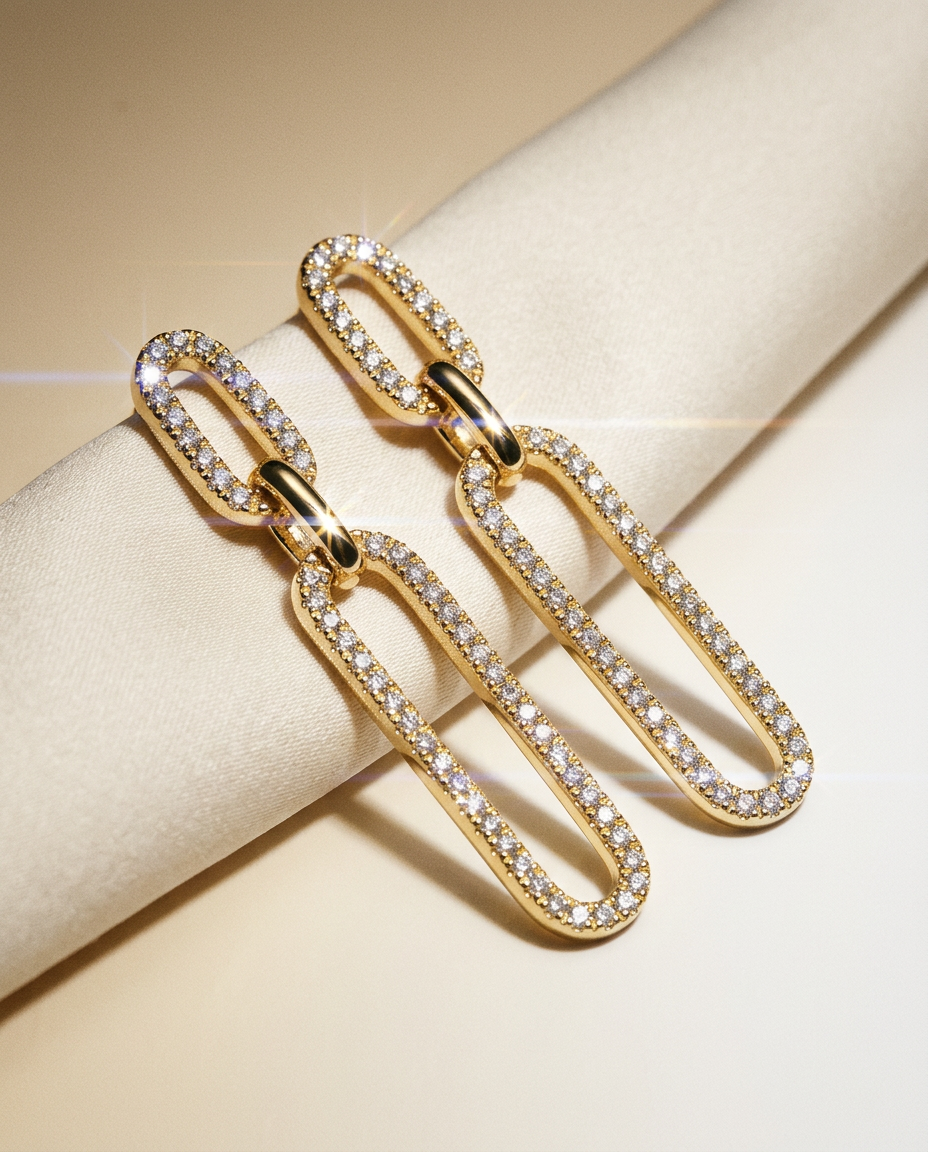 Freesia 14k Gold Diamond Link Earrings