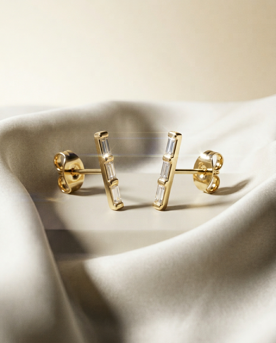 Jade Vine 14k Gold Emerald Bar Studs