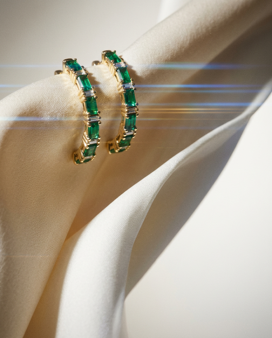 Bells of Ireland 14k Gold Emerald Hoops
