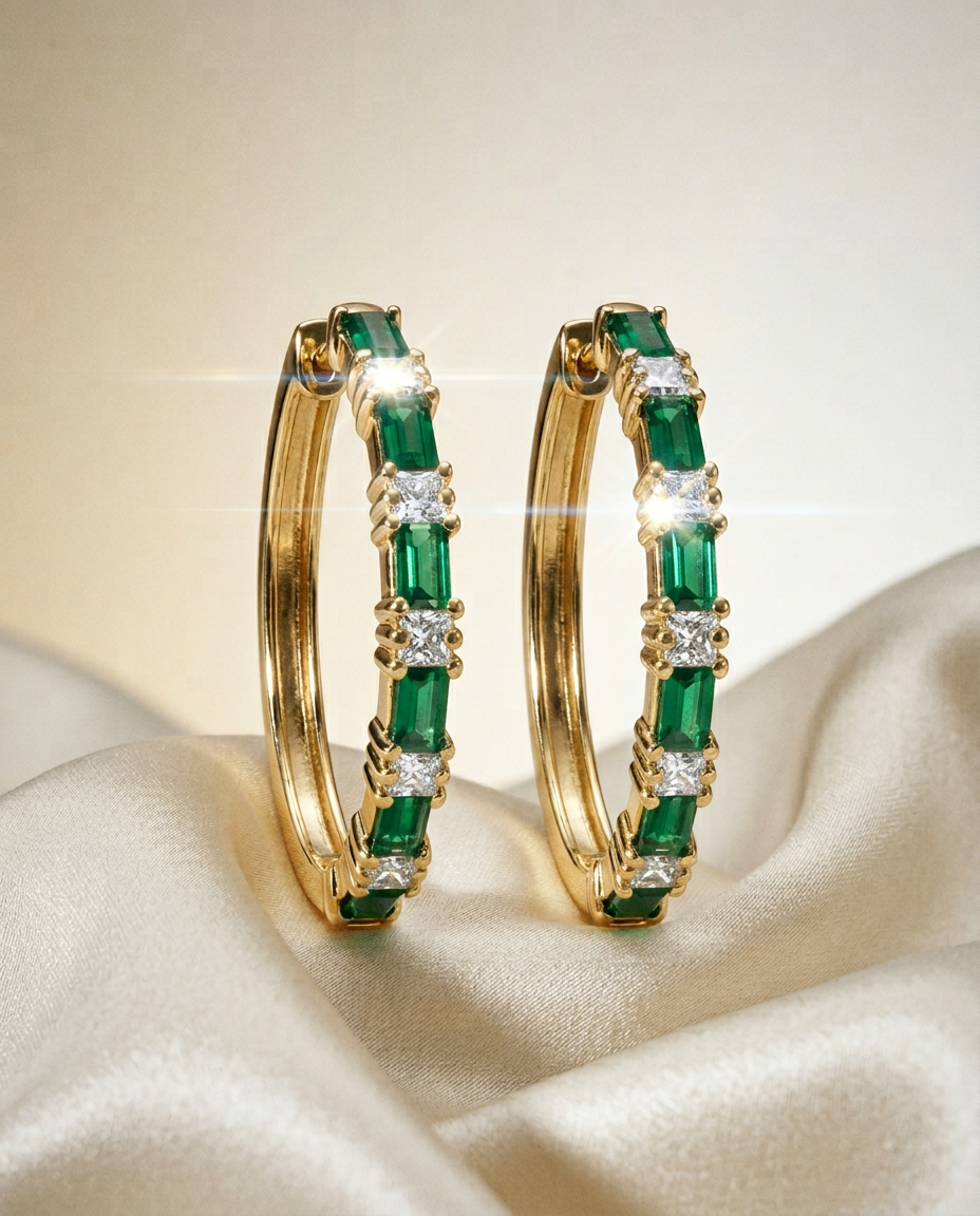 Bells of Ireland 14k Gold Emerald Hoops