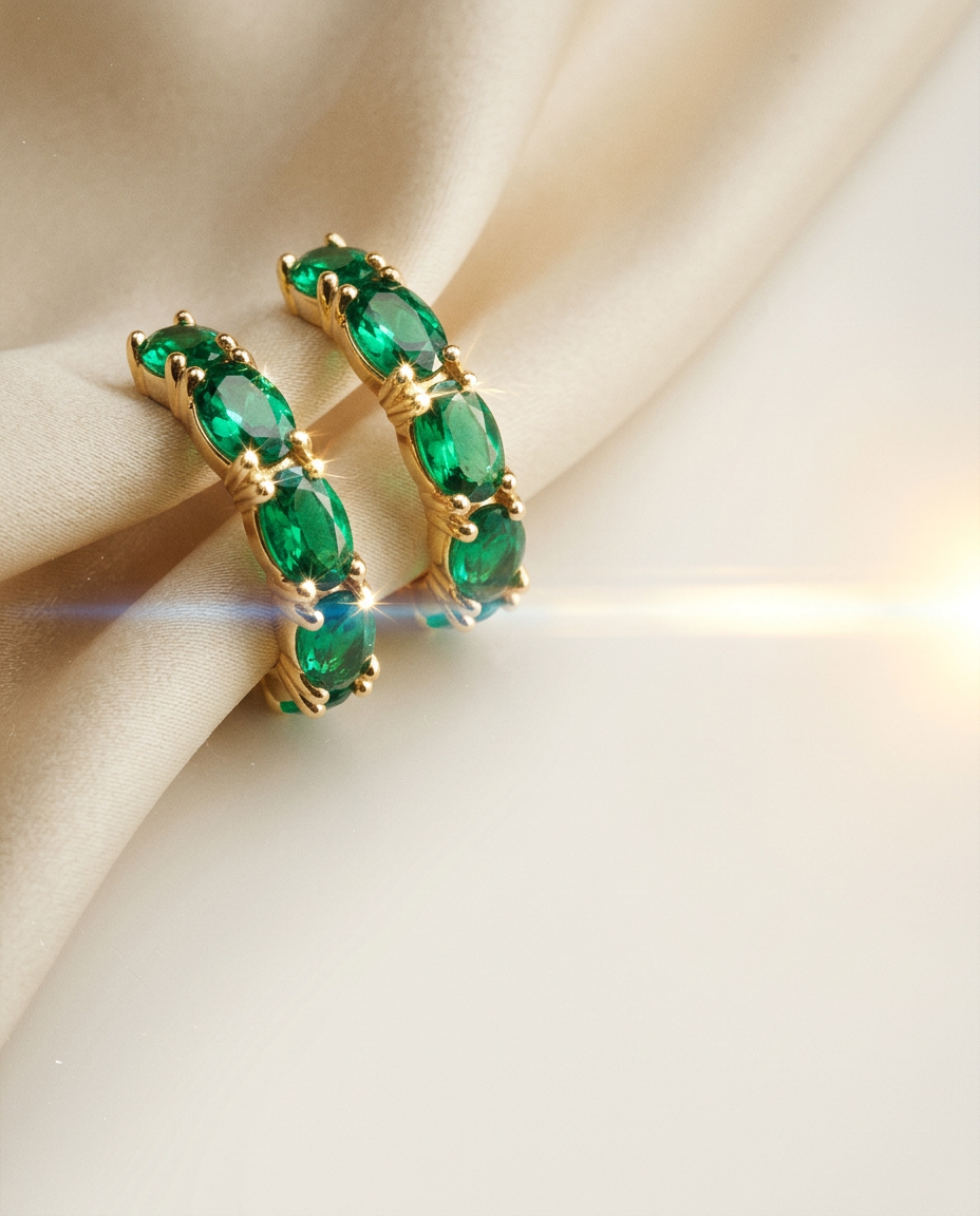 Alchemilla 14k Gold Emerald Drop Hoops