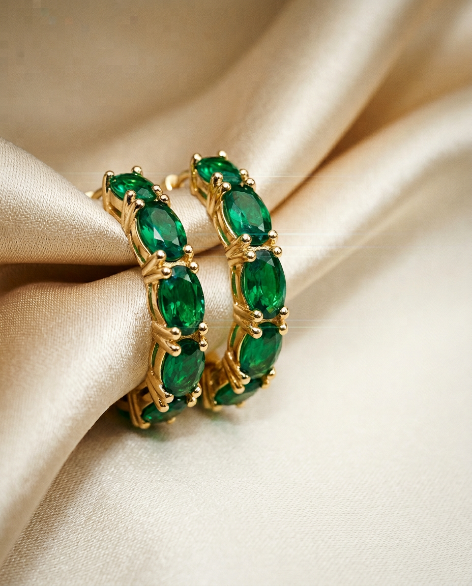 Alchemilla 14k Gold Emerald Drop Hoops