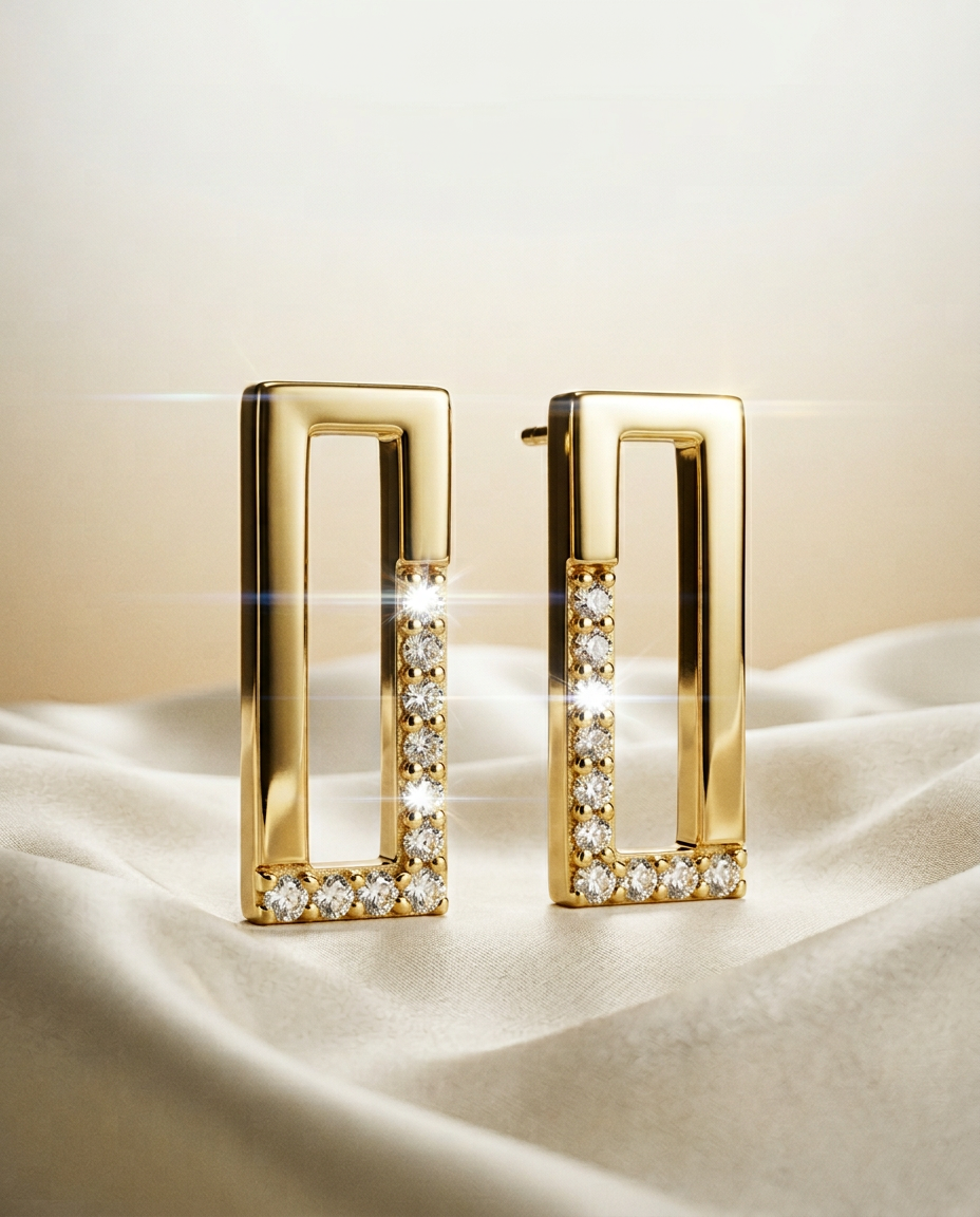 Vinca 14k Gold Square Halo Studs