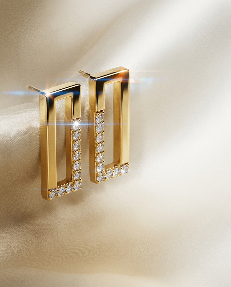 Vinca 14k Gold Square Halo Studs