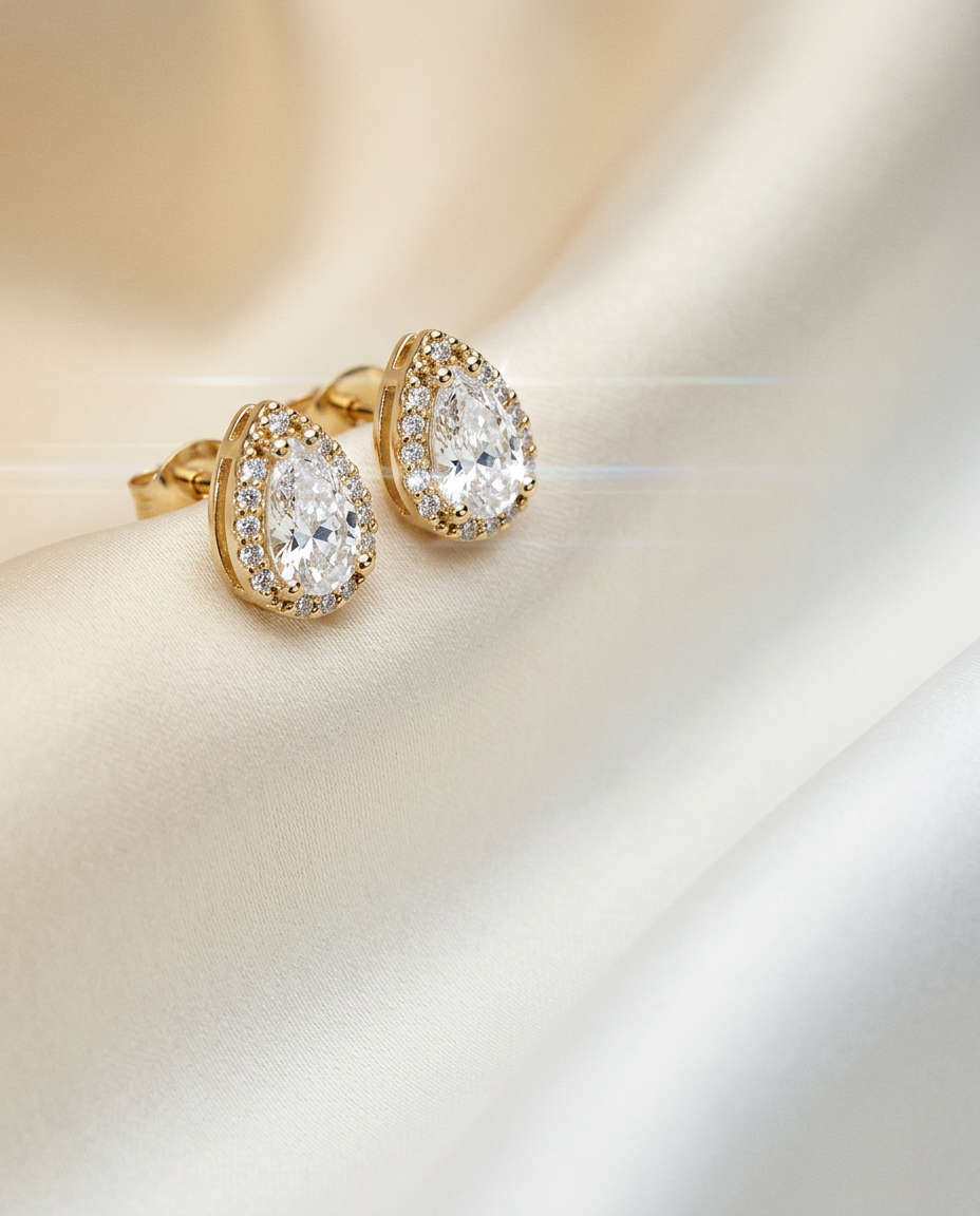 Wisteria 14k Gold Pear Halo Studs