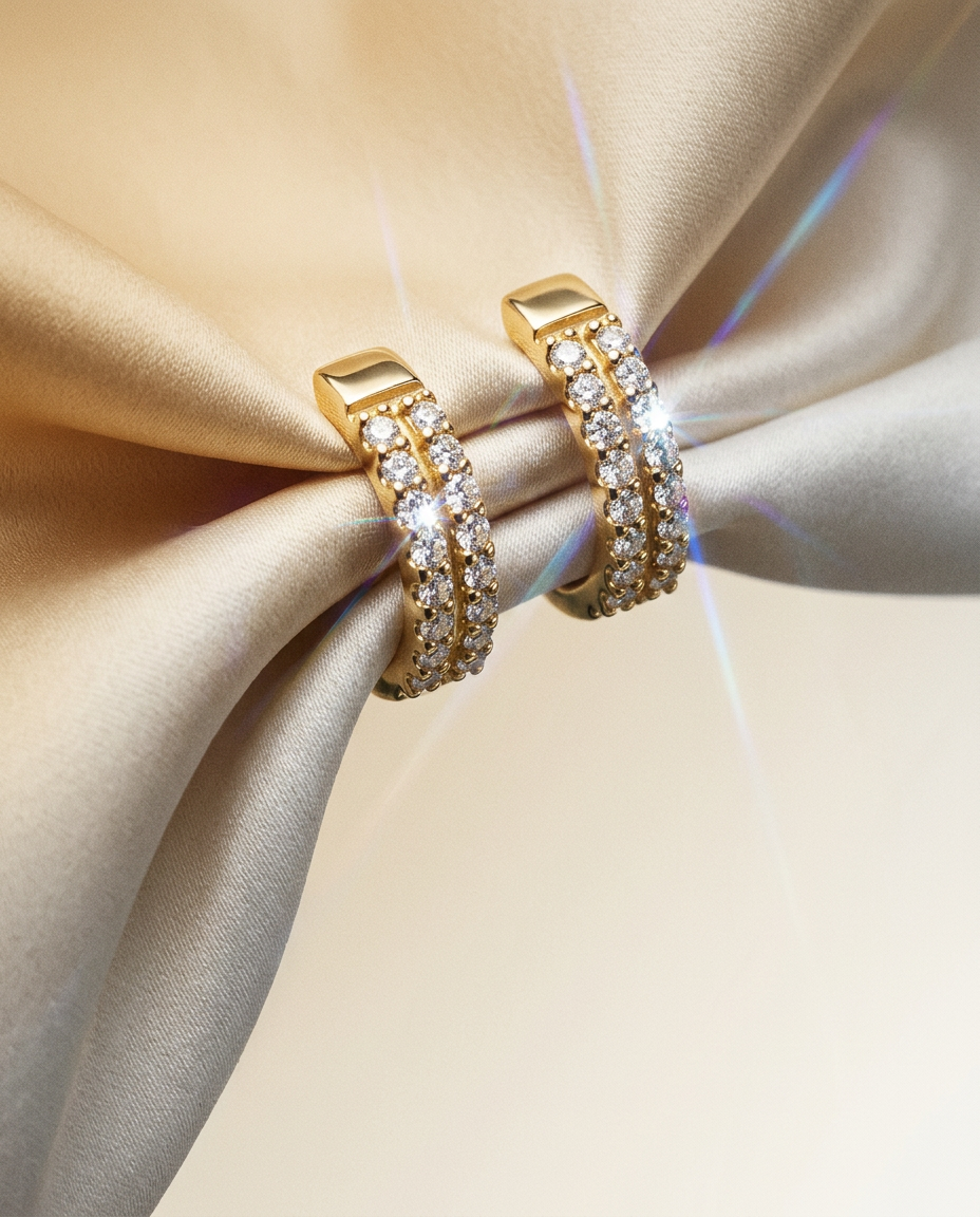 Snowdrop 14k Gold Double Diamond Studs