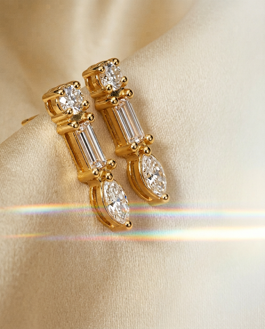 Aquilegia 14k Gold Emerald Drop Studs