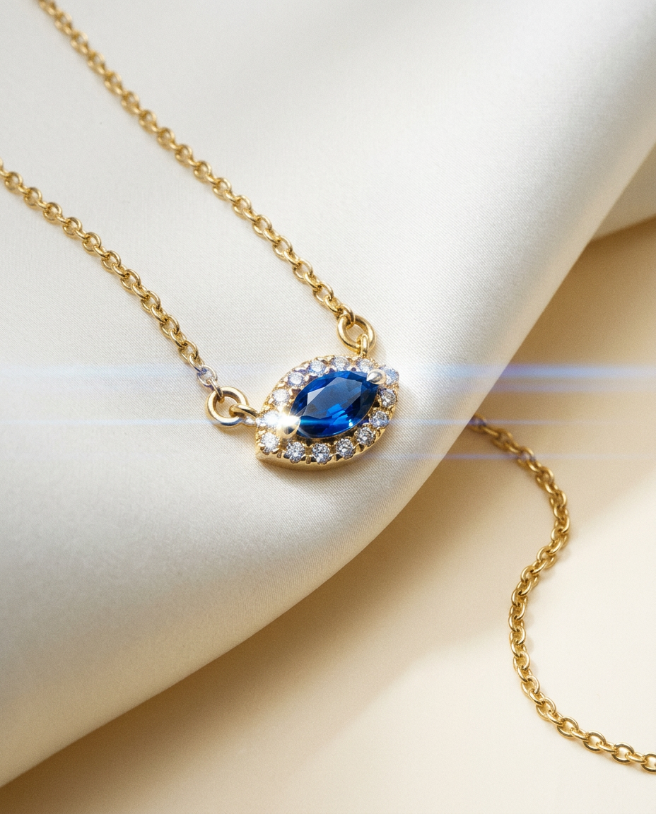 Cornflower 14k Gold Sapphire and Diamond Necklace