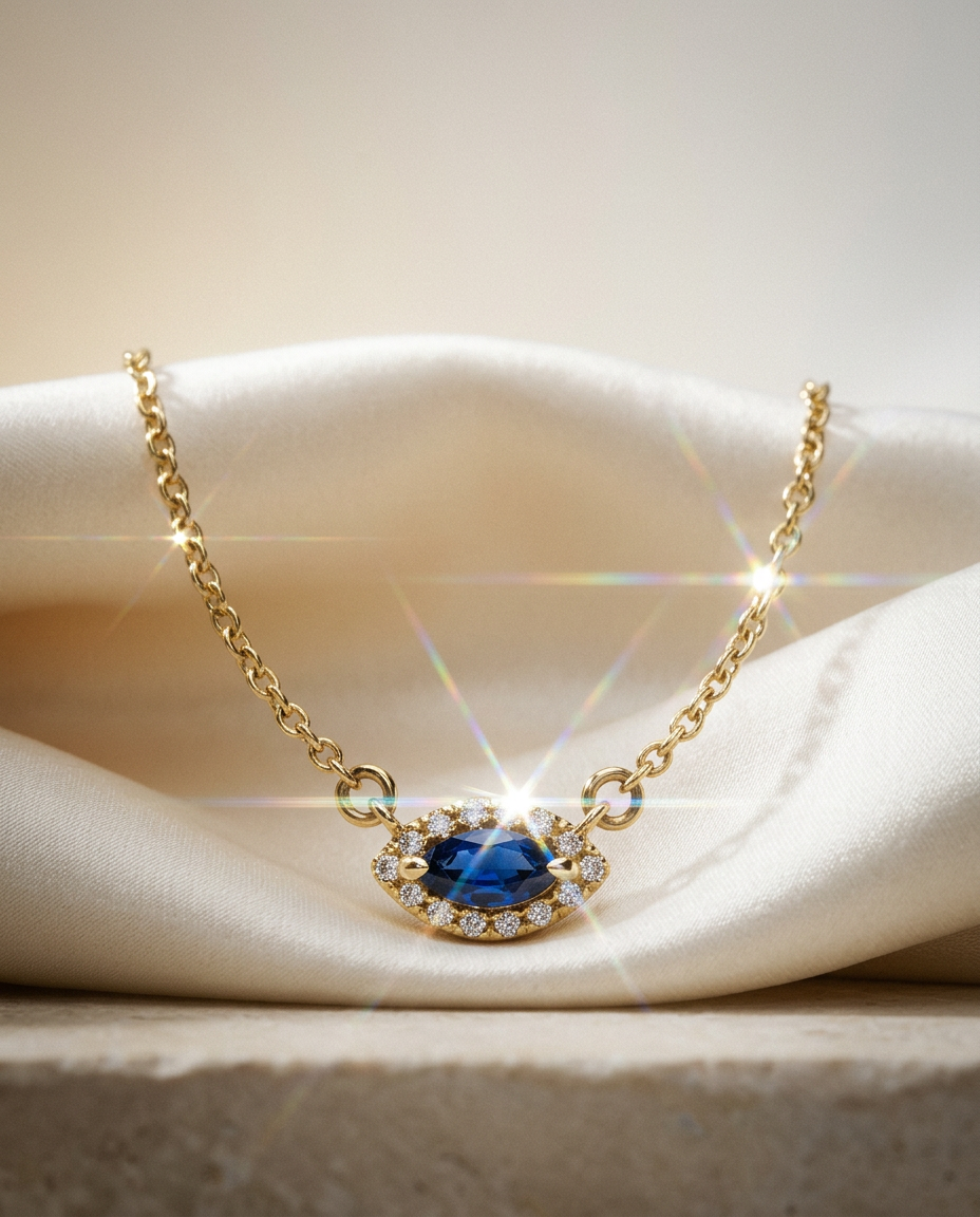 Cornflower 14k Gold Sapphire and Diamond Necklace