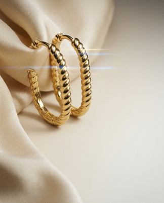 Laburnum 14k Gold Ribbed Hoops-4