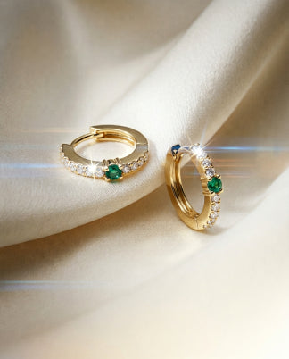 Hellebore 14k Gold Emerald Hoops